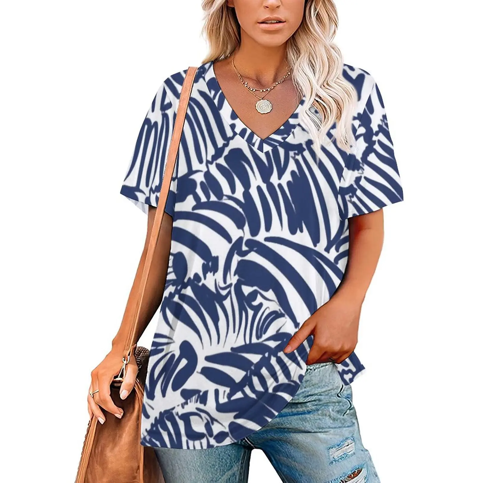 

Zebra Stripe T-Shirts Abstract Fun Animal V Neck Casual Oversized T-Shirt Short-Sleeve Women Cute Tshirt Beach Graphic Top Tees