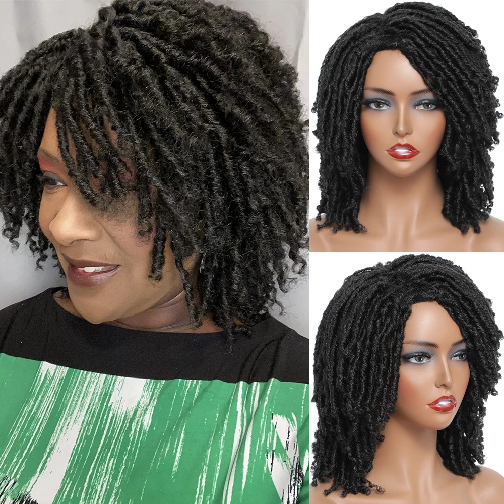 

1B Ombre 27 30 BUG Dreadlock wig for Black Women Short Curly Afro Braided Wigs with Bangs Faux Locs Twist Braiding Synthetic Wig