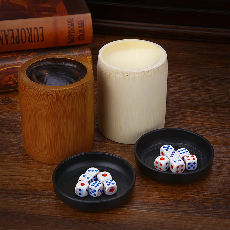 

5pcs Dices Set With cup Natural Bamboo Dice Bar KTV Shake Dice Drinking Dice Game Entertainment Party Supplies Wholesale