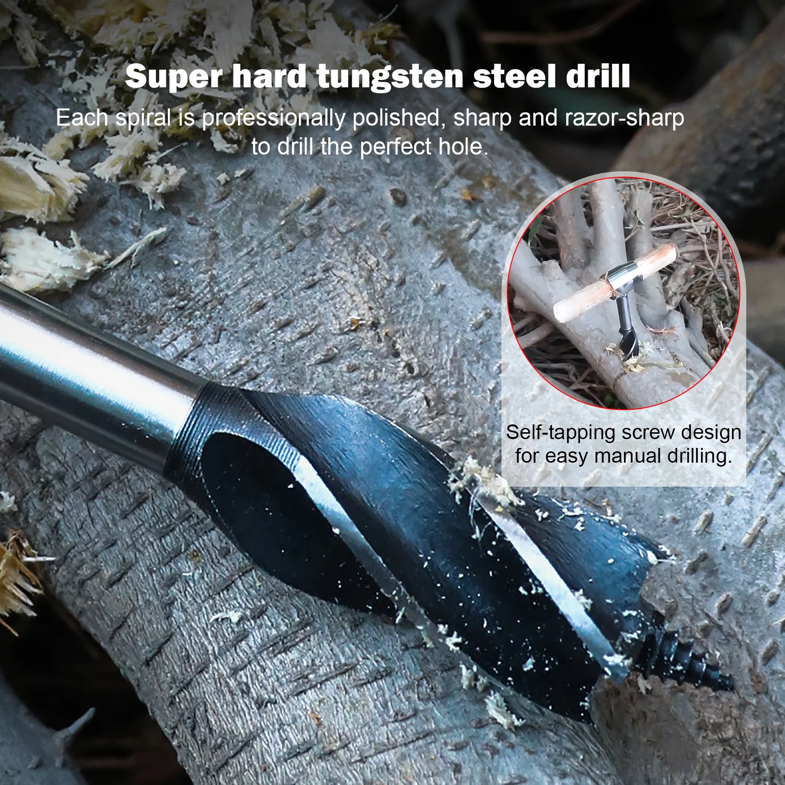 

Survival Settlers Tool Scotch Eye Wood Drill Peg Manual Hand Wood Auger Drill Bit For Outdoor Hiking Camping With Leather Protec