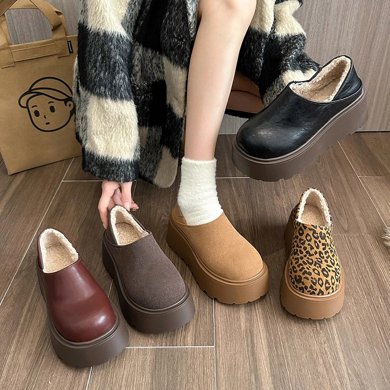 Женская хлопковая обувь плюшевые зимние ботинки с леопардовым принтом зима 2024