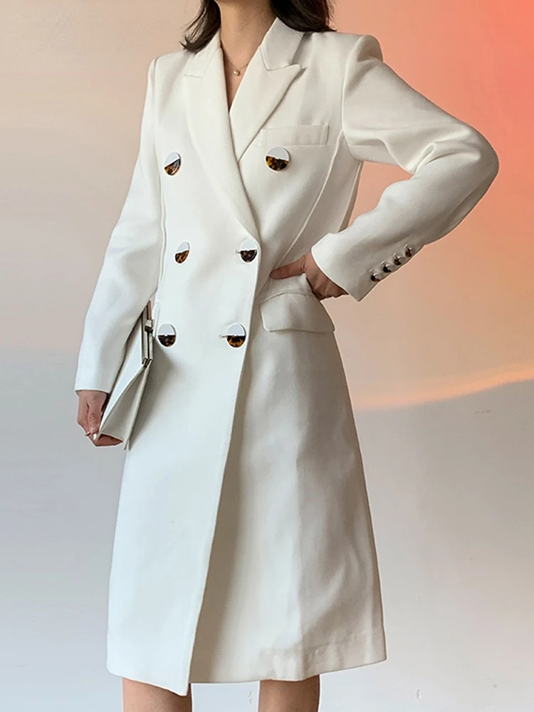 

Женский длинный двубортный Блейзер, Белый свободный пиджак большого размера с отложным воротником и длинным рукавом, весна-осень 2023 1DD5243