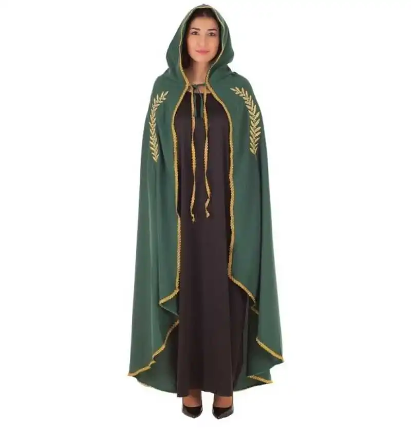 Средневековый плащ Марианские зеленого цвета с вышивкой Цвет золотистый Большие