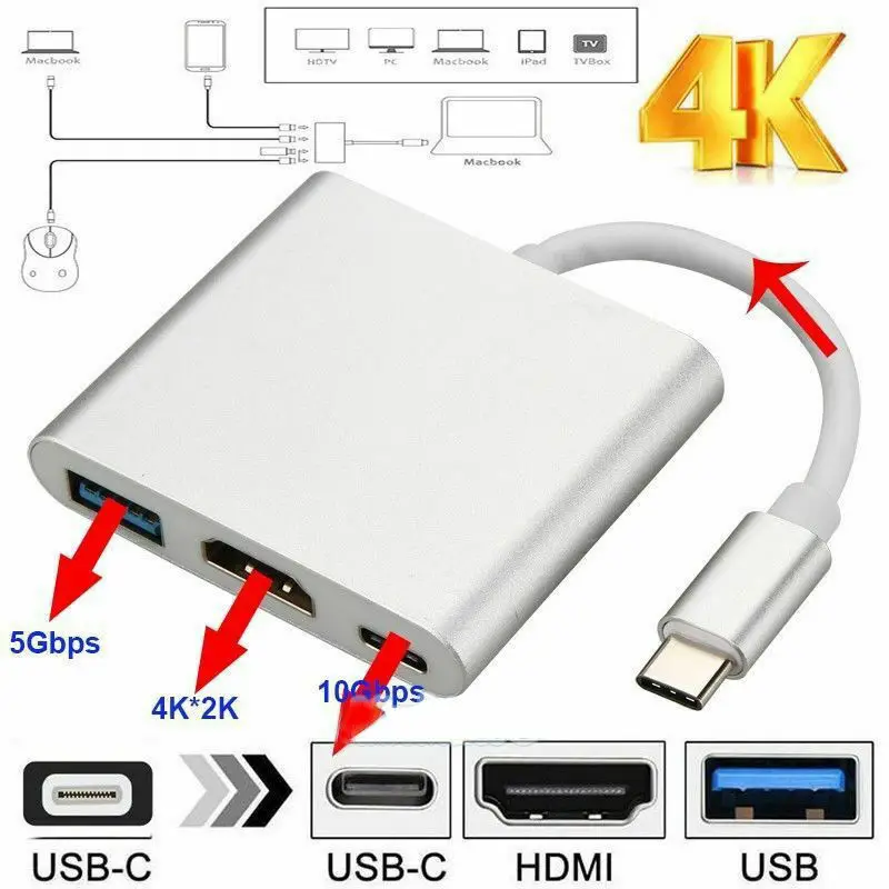 Универсальный многофункциональный адаптер с 3 портами USB C на HDMI |