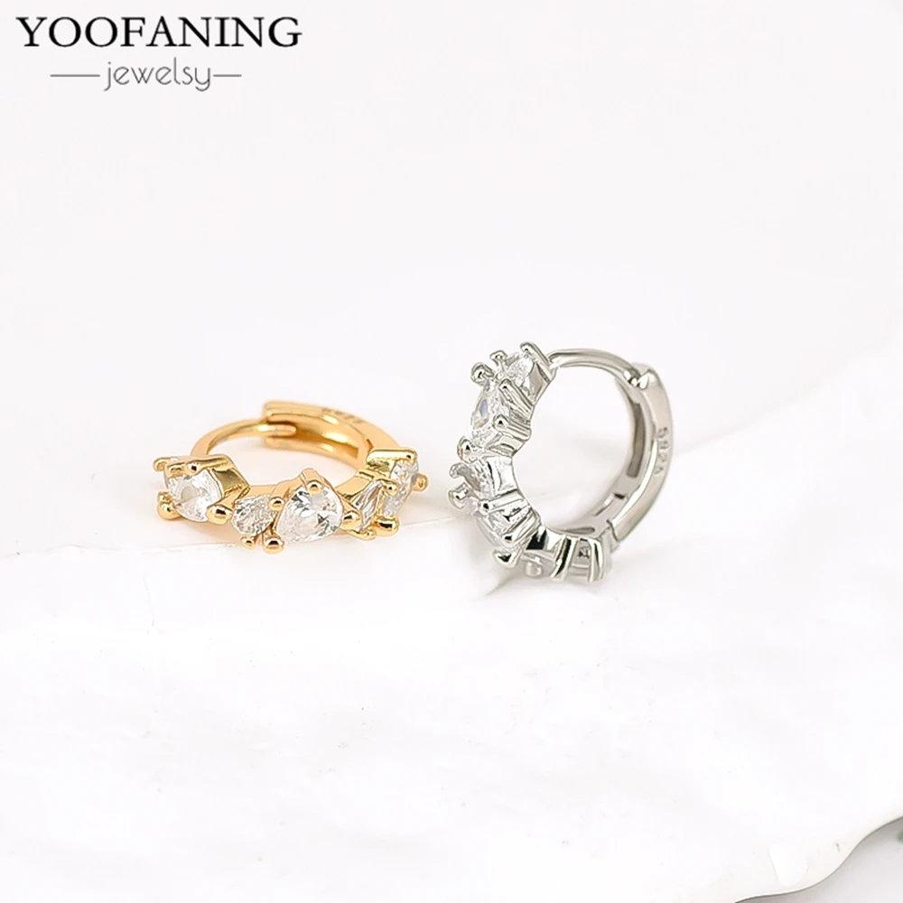 Фото YOOFANING Серьги-кольца из серебра 925 пробы с белыми цирконами, роскошные женские украшения для свадьбы. №5