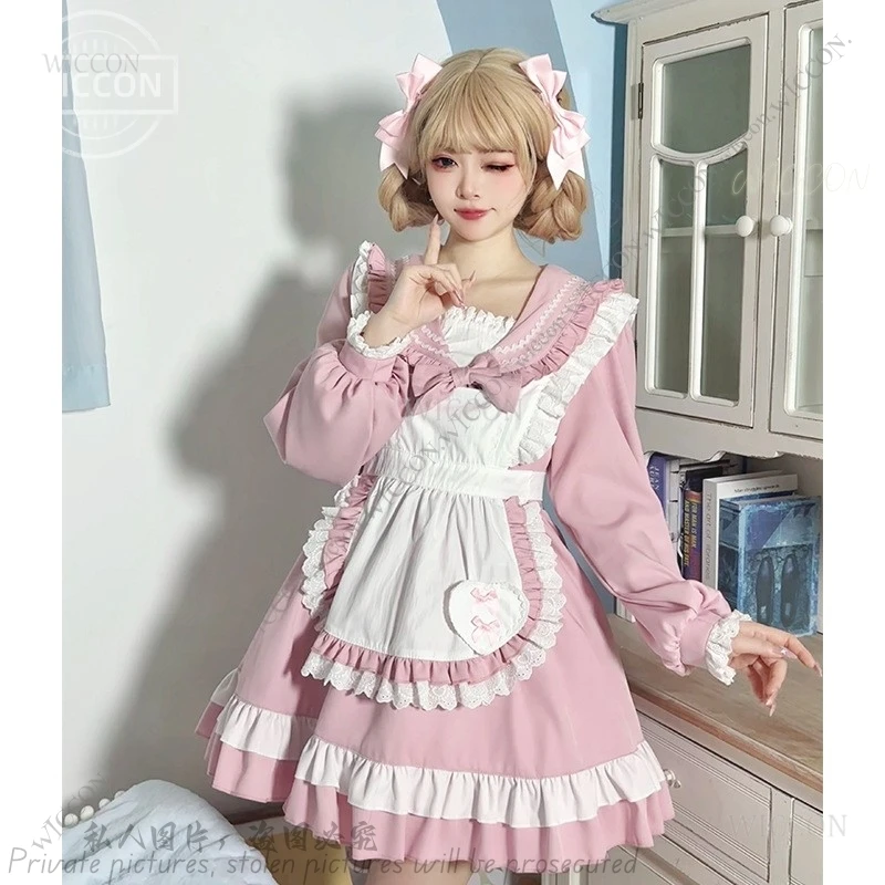 Японский милый костюм моряка фартук горничной темно-синий воротник длинный