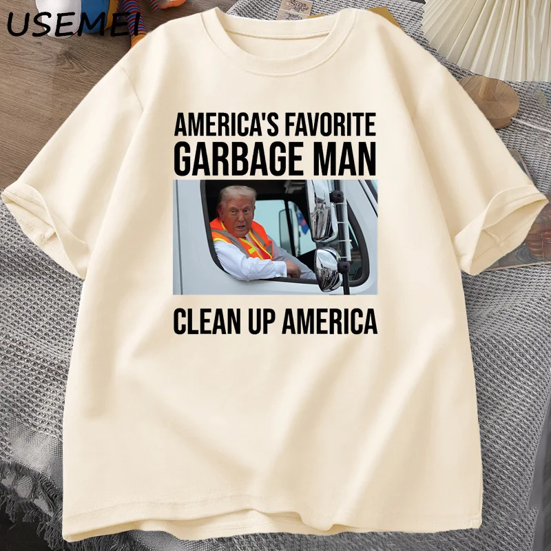 Trump Garbage Man in Trash Truck T-shirts Men Casual Donald Graphic T-shirt Election Maga Republican Tee Shirt