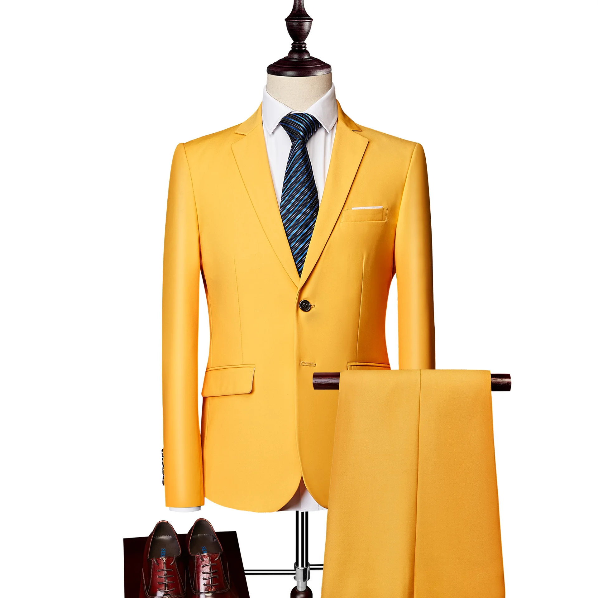 

Мужской новый деловой повседневный костюм 2023, однотонный модный костюм с двойной пряжкой, комплект из двух предметов