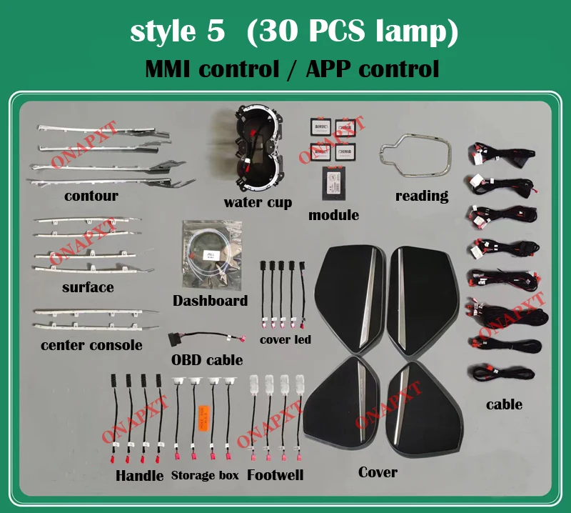 

Окружающая структура для Audi A4, A5, S4, S5, B9 2016-2023, 30 цветов, декоративная светодиодная лампа MMI для приборной панели, центральной консоли, подъемника двери, динамика