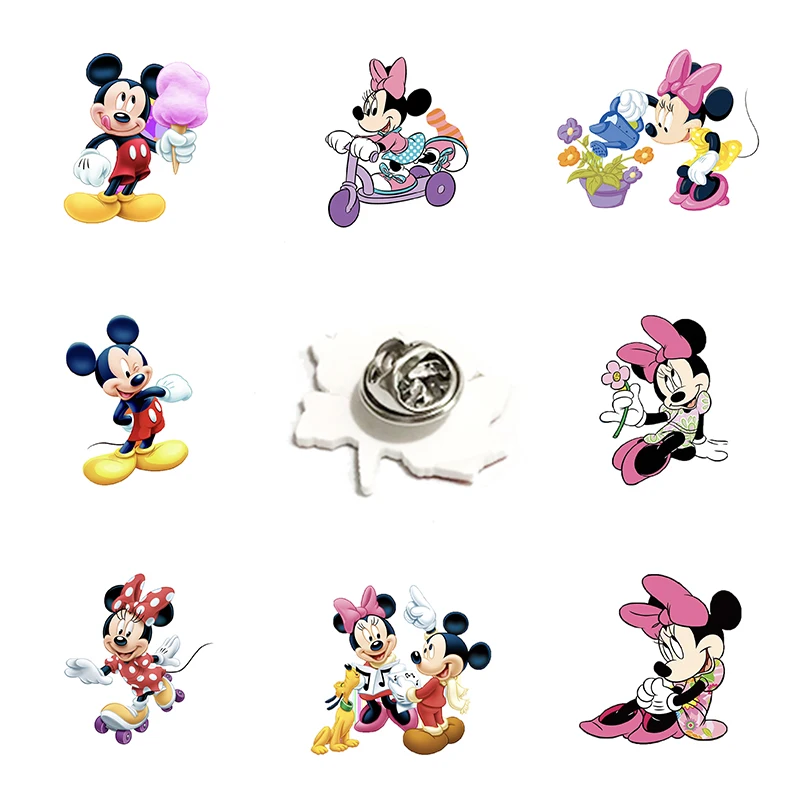 Детская акриловая заколка на лацкан с изображением Минни велосипеда Микки-Мауса