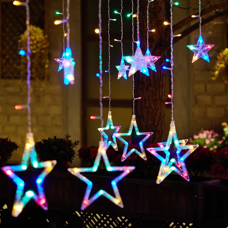 Гирлянда-занавеска со звездами на окно, гирлянда, сказочные огни, свадебные, новогодние и рождественские украшения для дома, спальни, Рамадан