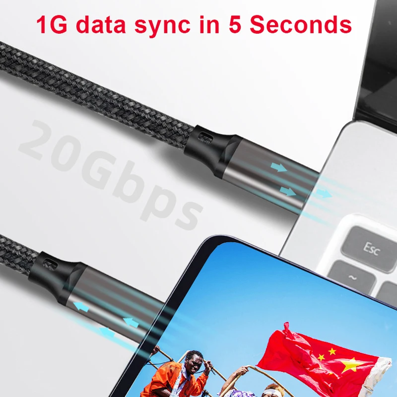 YOCPONO PD 100W 20V 5A 4K 60Hz Type C To Type C Fast Charger Charing Cable 20Gbps Data Sync HD Screen Video Cable USB3.2 Gen2*2