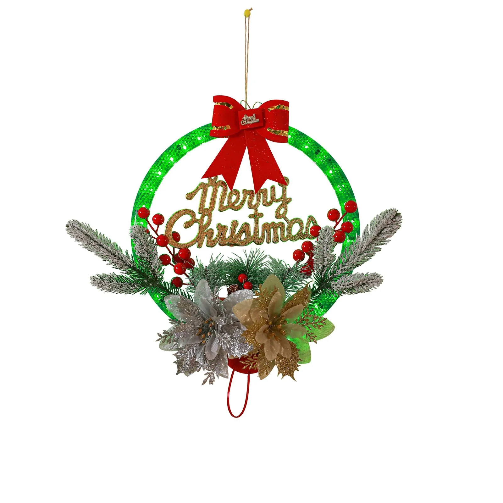 

Рождественский венок, аксессуары для окон «сделай сам», подвесные рождественские светящиеся красные фрукты из ротанга, подвесные украшения, праздничные светодиодные лампы