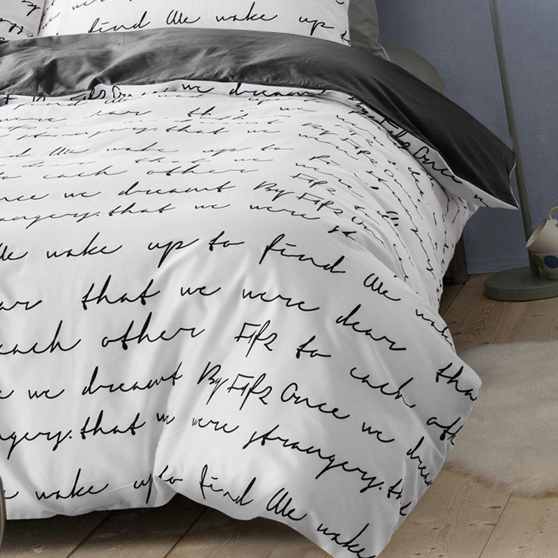 

Cover 220x240 Duvet Letter Duvet Cover White Black Gray Comforter/Quilt/Blanket Case Twin Full Queen King Double Single Bedding