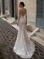 mermaid wedding dress long sleeves appliques sequins v neck bridal gowns lace detachable train plus size vestido de novia