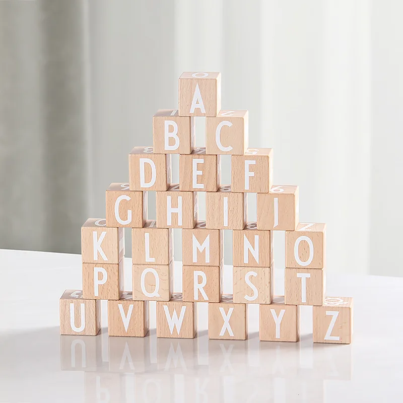 

Wooden Montessori Early Education Toy Alphabet Letter Learning Toy ABC Letters Numbers Stacking Building Blocks Set Kids Gifts