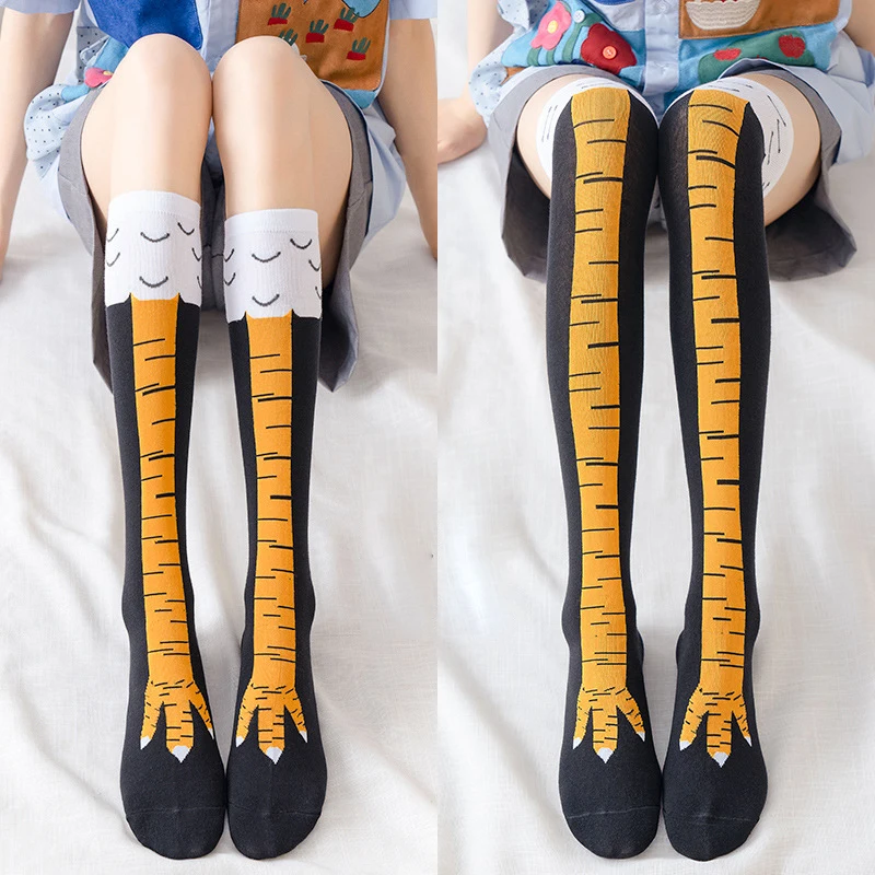 Chicken Paws Feet Socks Women Over The Knee Long Socks Funny Cartoon Cotton Chicken Leg Claw Ladies 3D Print Thigh High Socks