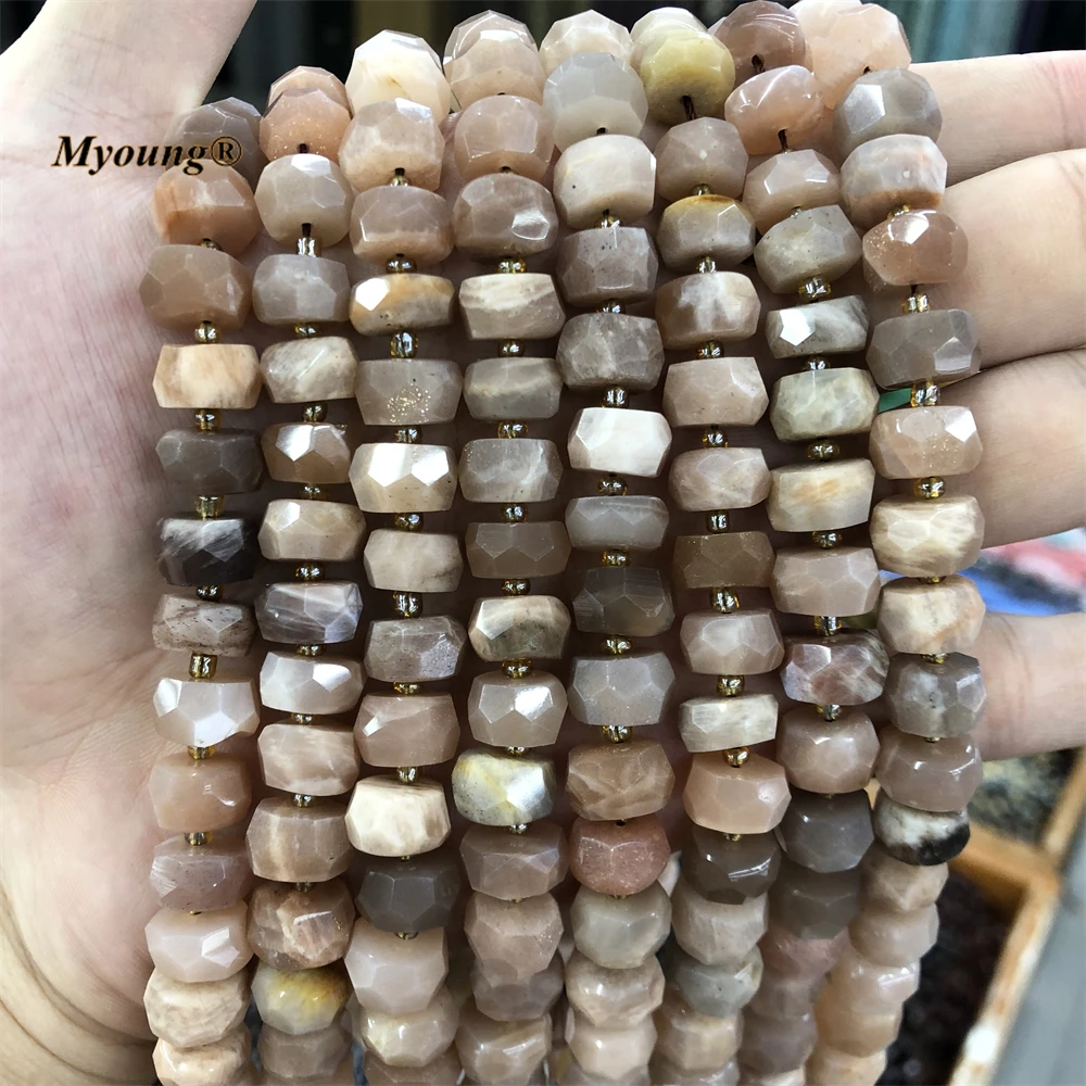Faceted Natural Peach Moonstone Rondelle Loose Beads,6x9MM  Sun Stone Wheel Nugget Beads For Jewelry Making MY220830