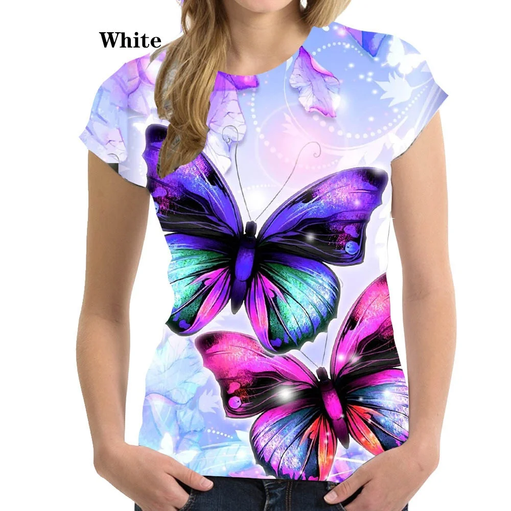 

Women Casual T Shirt Summer Butterfly Print Short Sleeve Tee Tops Fashion Loose Plus Size Flower Print Female Pullover Tops