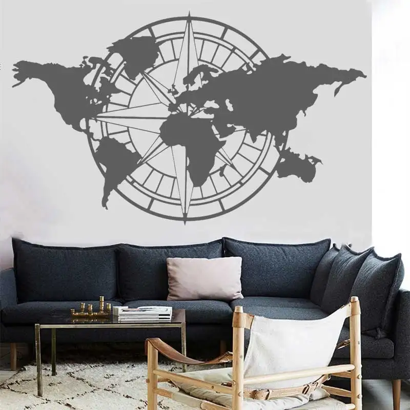 

World Map Compass Vinyl Wall Stickers Home Living Room Company Office Wall Art Modern Decor Stickers Housewarming Gifts Z6