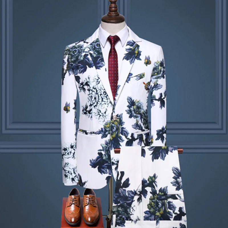 

Boutique men's suit suit suit coat+pants printed fashion business casual fit two-piece social banquet dress set Asian size S-3XL