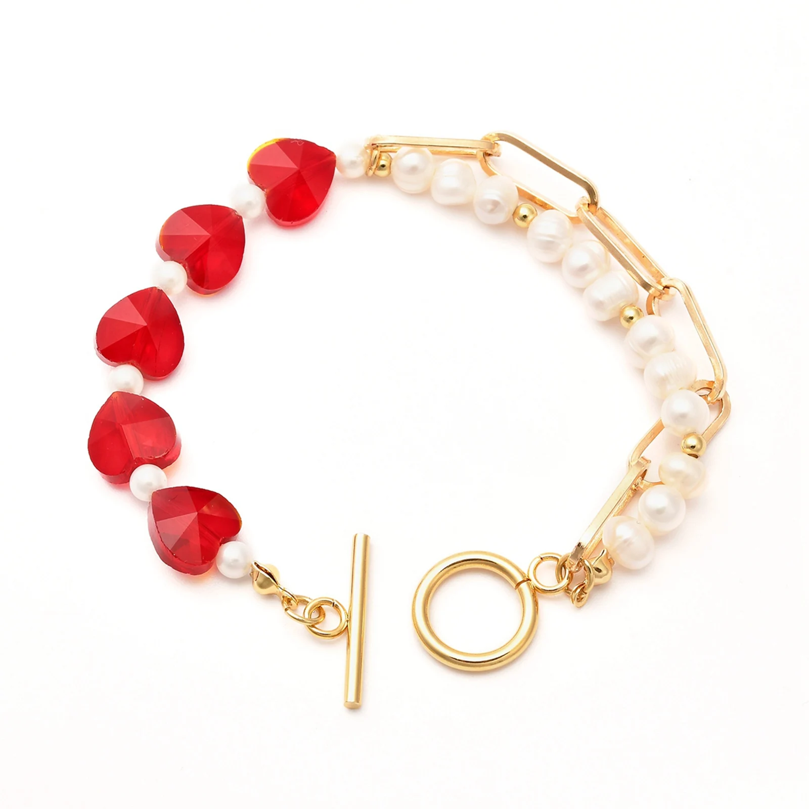 

Kissitty Shell Pearl Beaded Bracelets With Paperclip Chain Heart Glass Bracelet For Women Jewelry Findings Gift