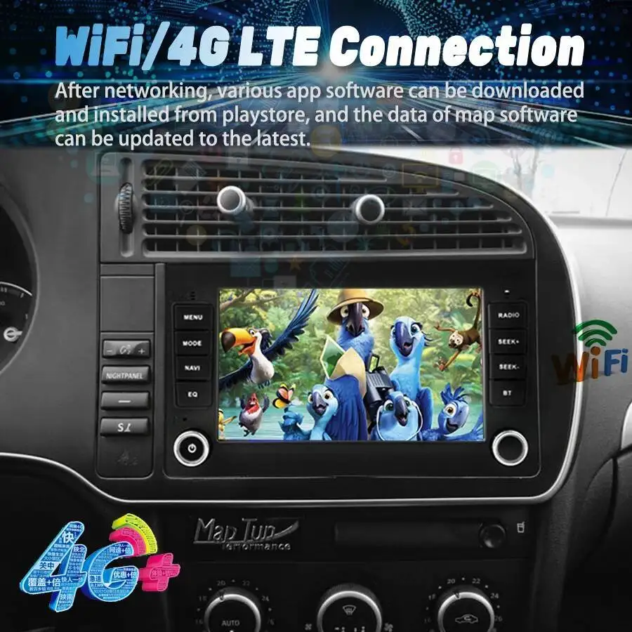 Фото Автомобильный видеоплеер, стерео DSP, сенсорный экран для SAAB 9-3 93 2005-2008 GPS WIFI 4G Navi CarPlay Android 15 DSP, мультимедийное радио №1