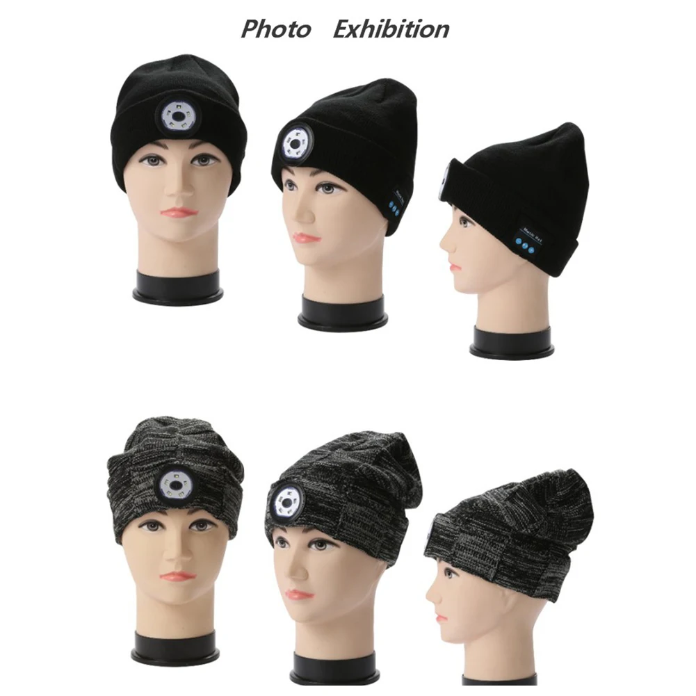 Bluetooth-Compatible Music Hat Beanie for Men Women Rechargeable with 3 Modes LED Light Knitted Winter Warm  Christams Gift