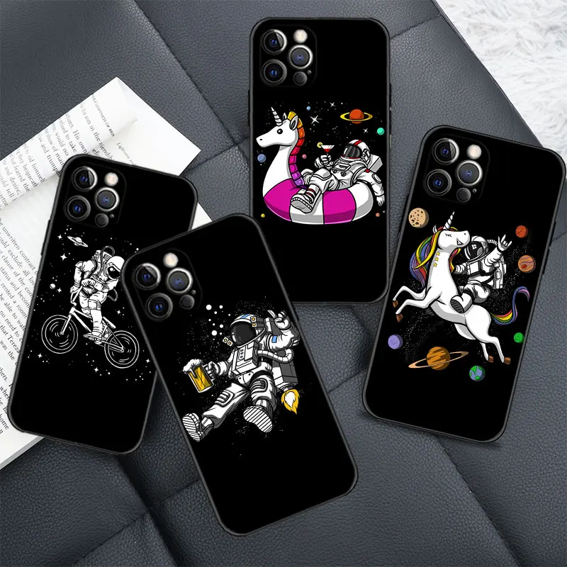 

Phone Case For iPhone 14 11 13 12 Pro Max Mini X XR XS Max 6 6S 7 8 Plus 5 5S SE(2022) Cover Rainbow Unicorn Sci Fi Astronaut