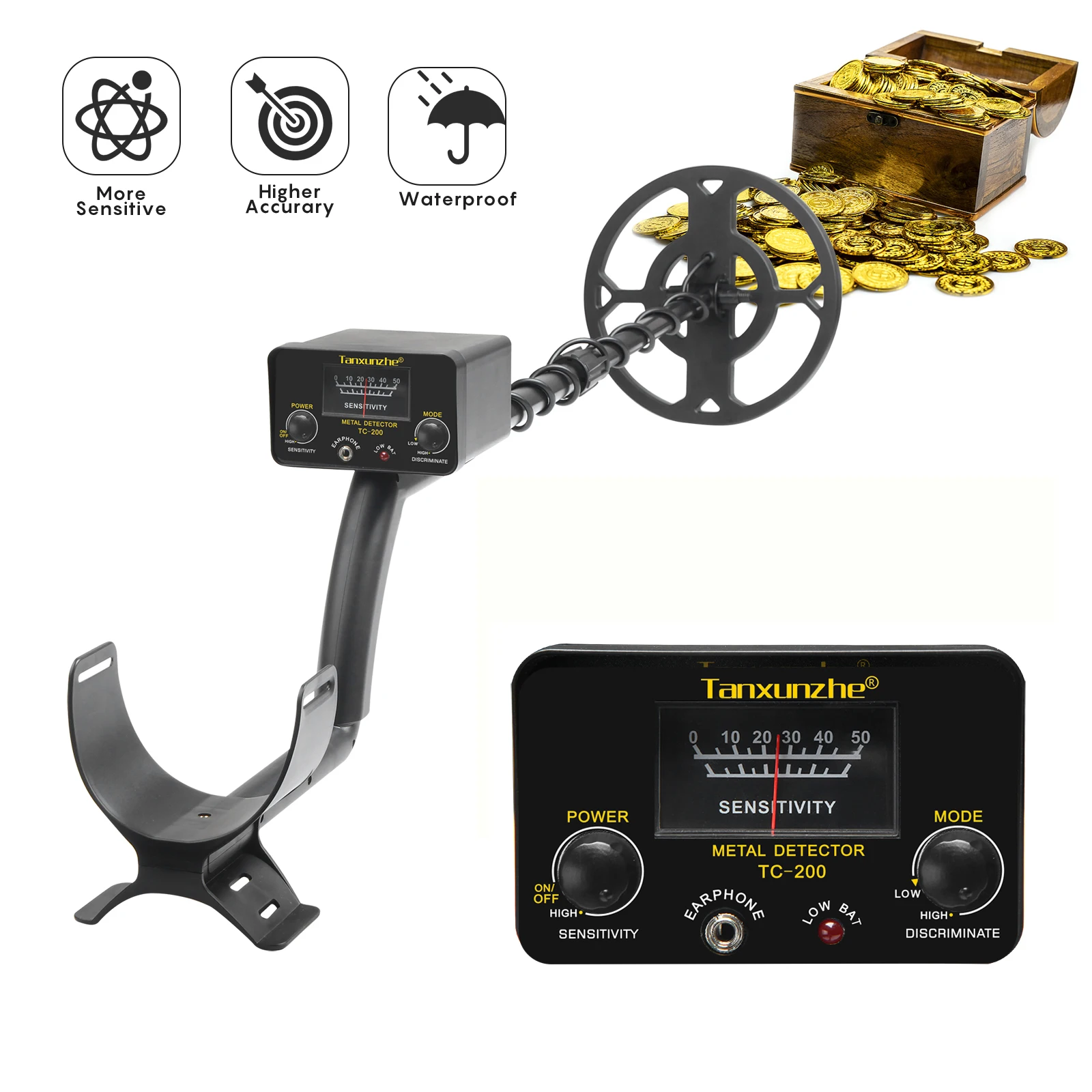 Detector de Metales profesional de TC-200, máquina buscador de oro, portátil, Cazador de tesoros, Detector de metales impermeable de profundidad de oro