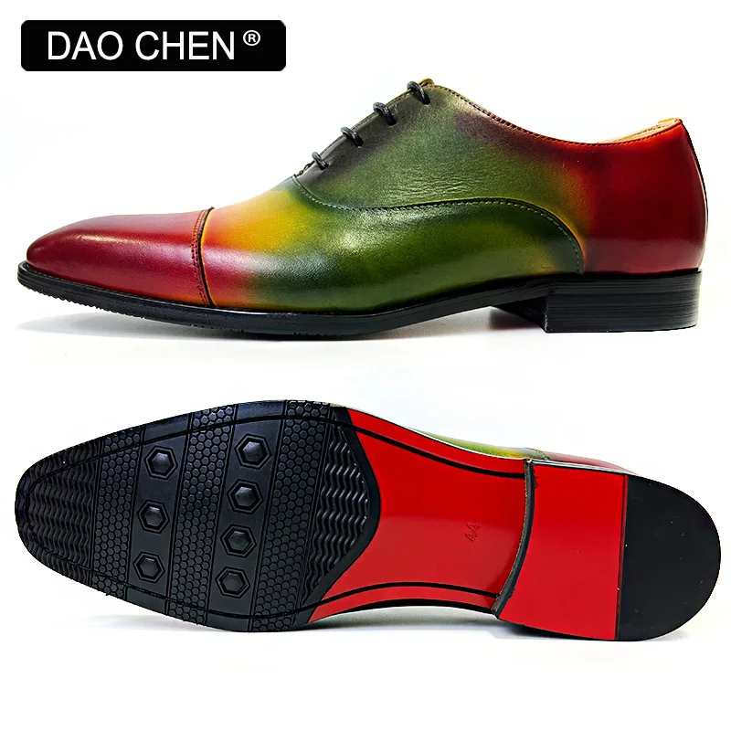 LUXURY BRAND MEN OXFORD SHOES MIXED COLORS LACE UP SQUARE CAP TOE FASHION MENS DRESS SHOES WEDDING PARTY REAL LEATHER SHOES MEN