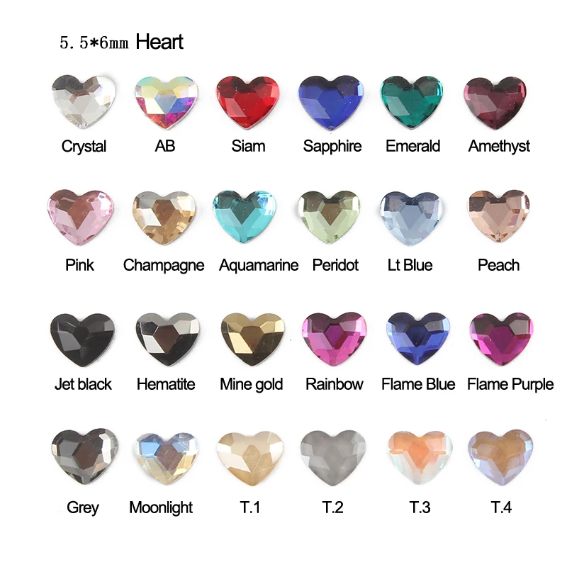 New 23 Color Flatback Nail Rhinestones 5.5x6MM Heart 30/100Pcs Apply To DIY Manicure Ornament Accessories Gems