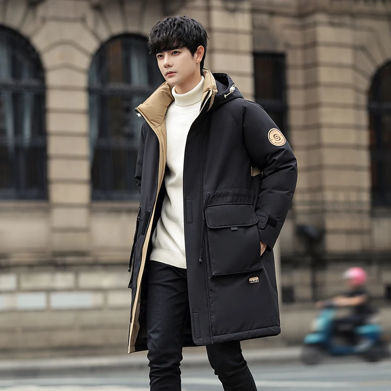 Down Jacket Men's Mid-Length Handsome Fashion Brand Thickened Winter Parka Overalls
