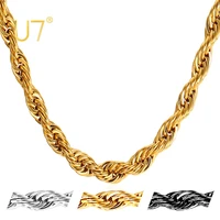 u7 hip hop twisted rope necklace for men gold color thick stainless steel hippie rock chain longchoker hot fashion jewelry n574