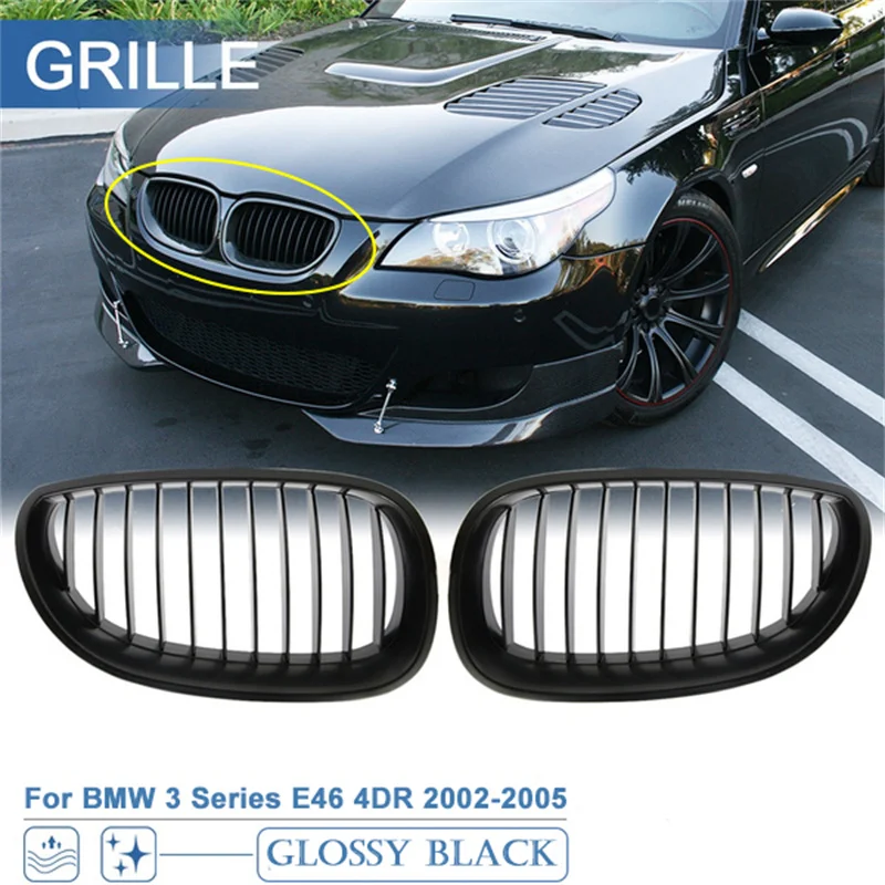 

1 пара глянцевая черная передняя решетка радиатора для BMW 3 серии E46 4DR 2002-2005