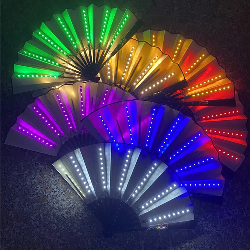

Foldable Hand Fan With Led Light Glowing Fluorescent Discoloration Fan For Night Performance Dj Bar Club Room Party Decoration