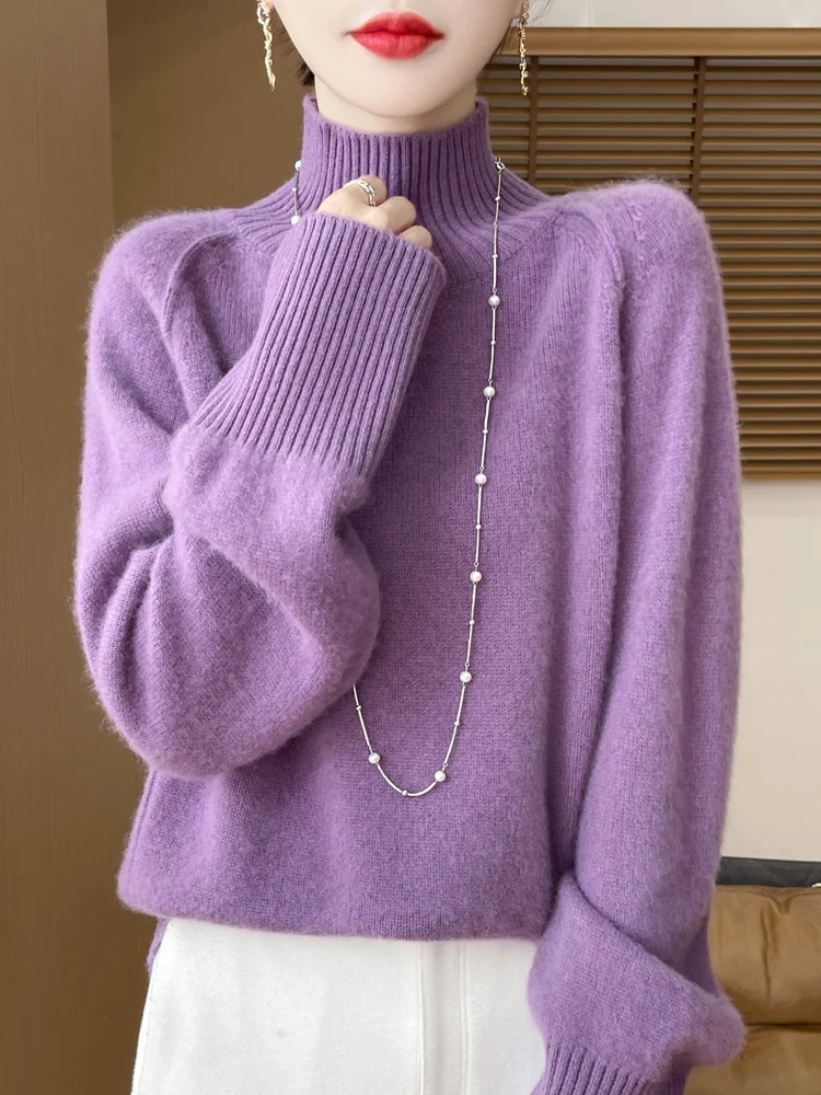 Женский осенне-зимний пуловер с воротником свитер из 100% мериносовой шерсти