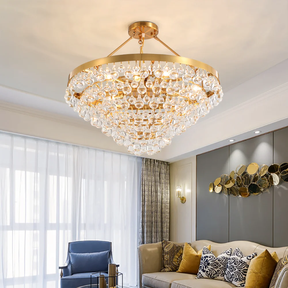 

Water Droplet Crystal Chandelier Home Living Dining Room Lustre Modern Gold Black Led Lamp Round Oval Light Luxury Pendant Light