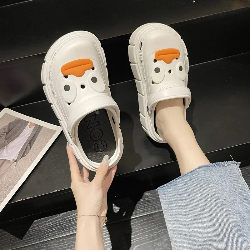 

크록스 Couples Sandals Slippers Summer Super Thick EVA Slippers Head-cover Drag Non-slip Casual Soft Soled Beach Shoes Women