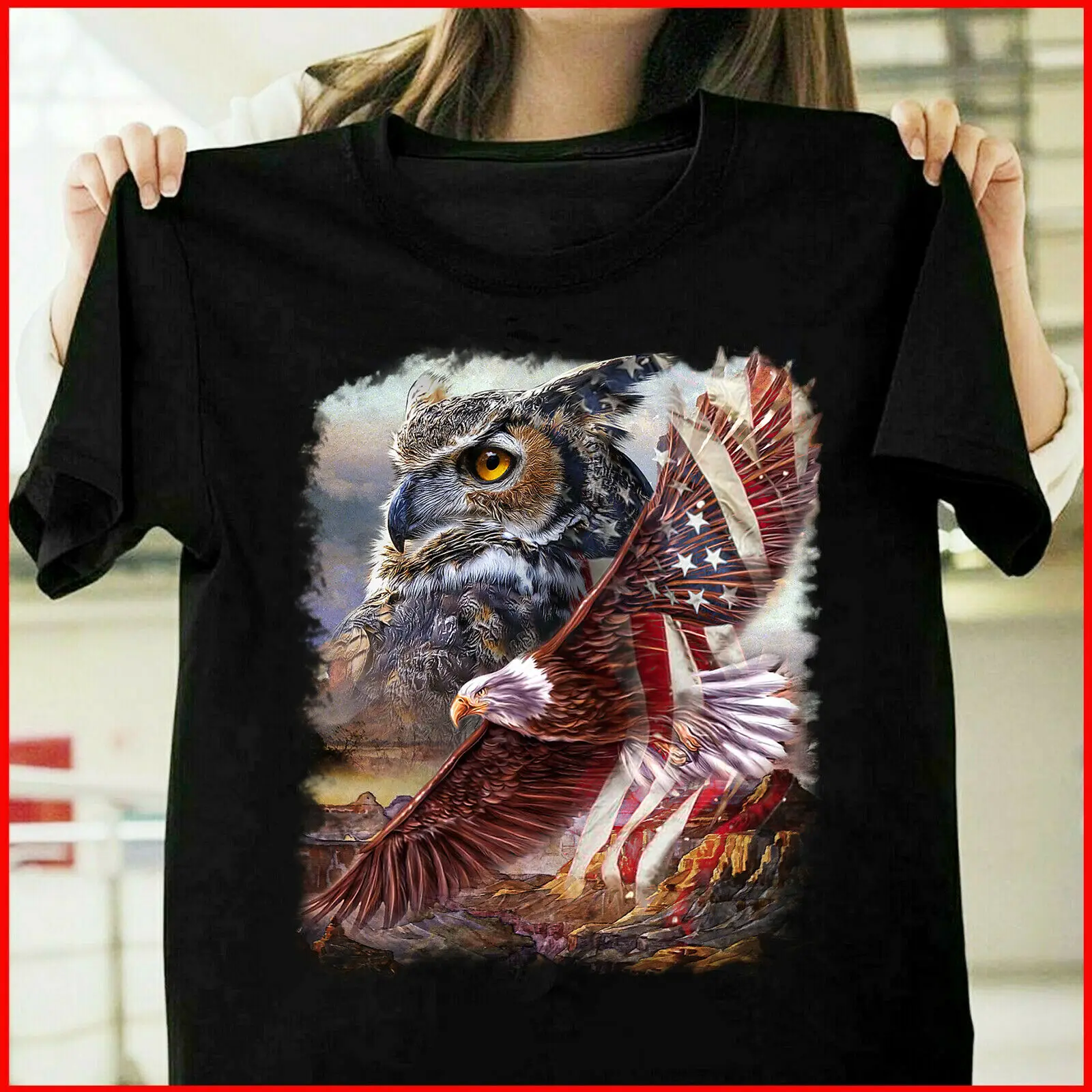 

Owl American Patriot For Owl Lover Vintage T Shirt Size S_3XL