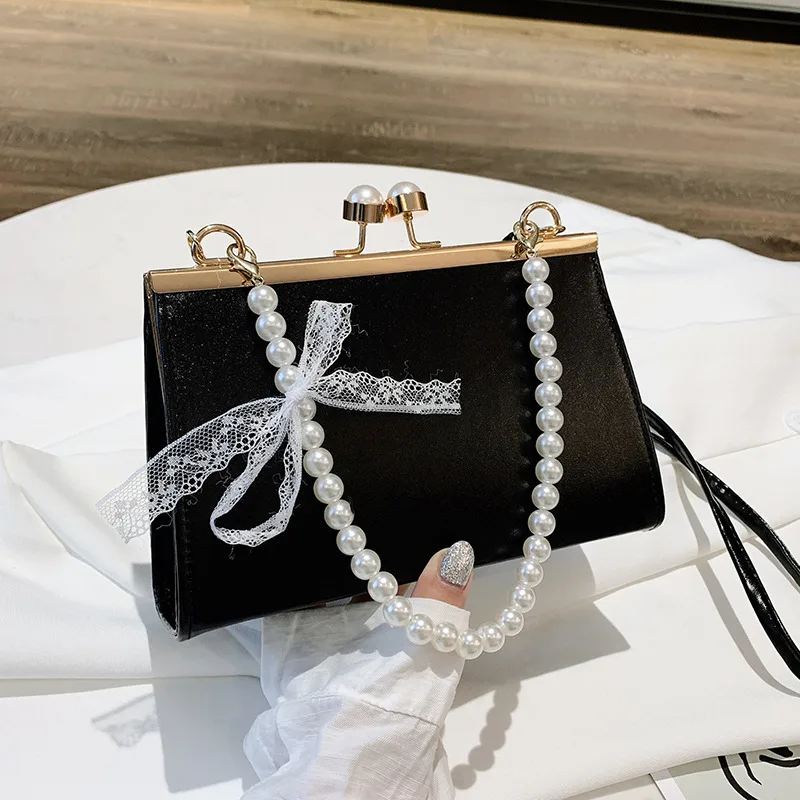 

Vintage Women Pearl Decor Leather Handbag Elegant Ladies Fashion Solid Travel Shoulder Bag Messenger Crossbody Bags