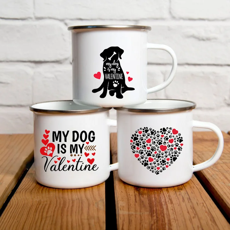 

Women Dessert Breakfast Enamel Cups Home Cocoa Water Mug Coworker Appreciation Gifts My Dog Is My Valentine Creative Coffee Mugs