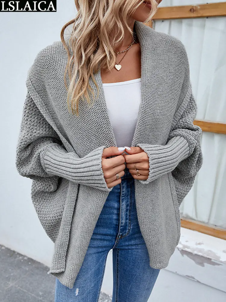 

Batwing Sleeve Loose Cardigan Fashion Knitwears Solid Color Sweater Women New In External Clothes Elegant Fall Winter Cardigans