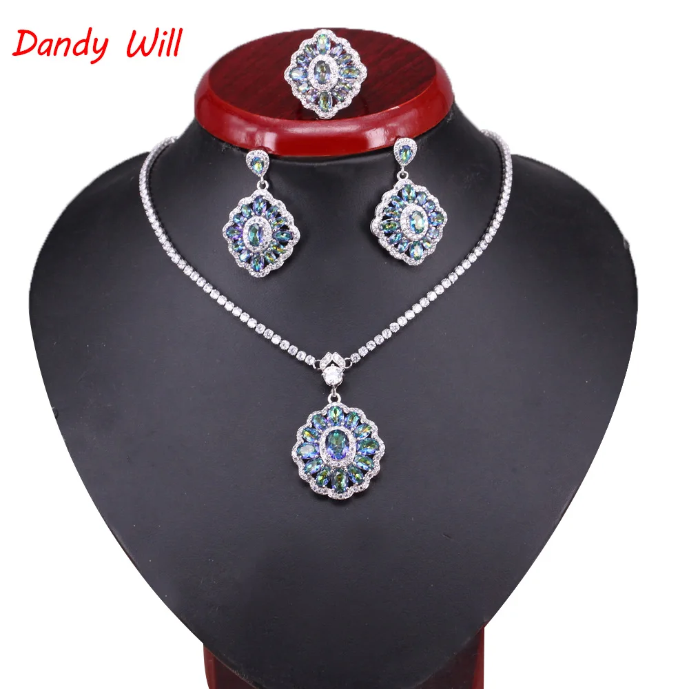 

Natural 925 Sterling Silver Bridal Jewelry Sets For Women Drop Earrings White Zircon Necklace Earrings Ring Set Party Jewelry
