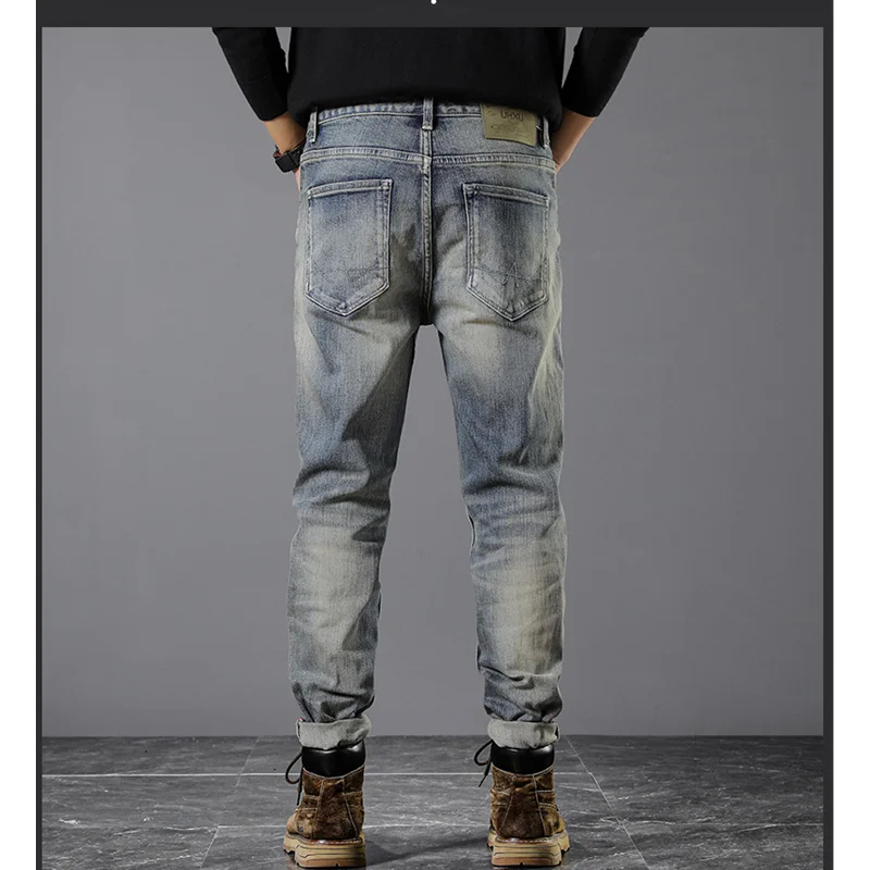 Streetwear Men 2022 New Pattern Vintage Recreational Blue Pants American Straight Cylinder Comfortable Loose Jeans Autumn Femal