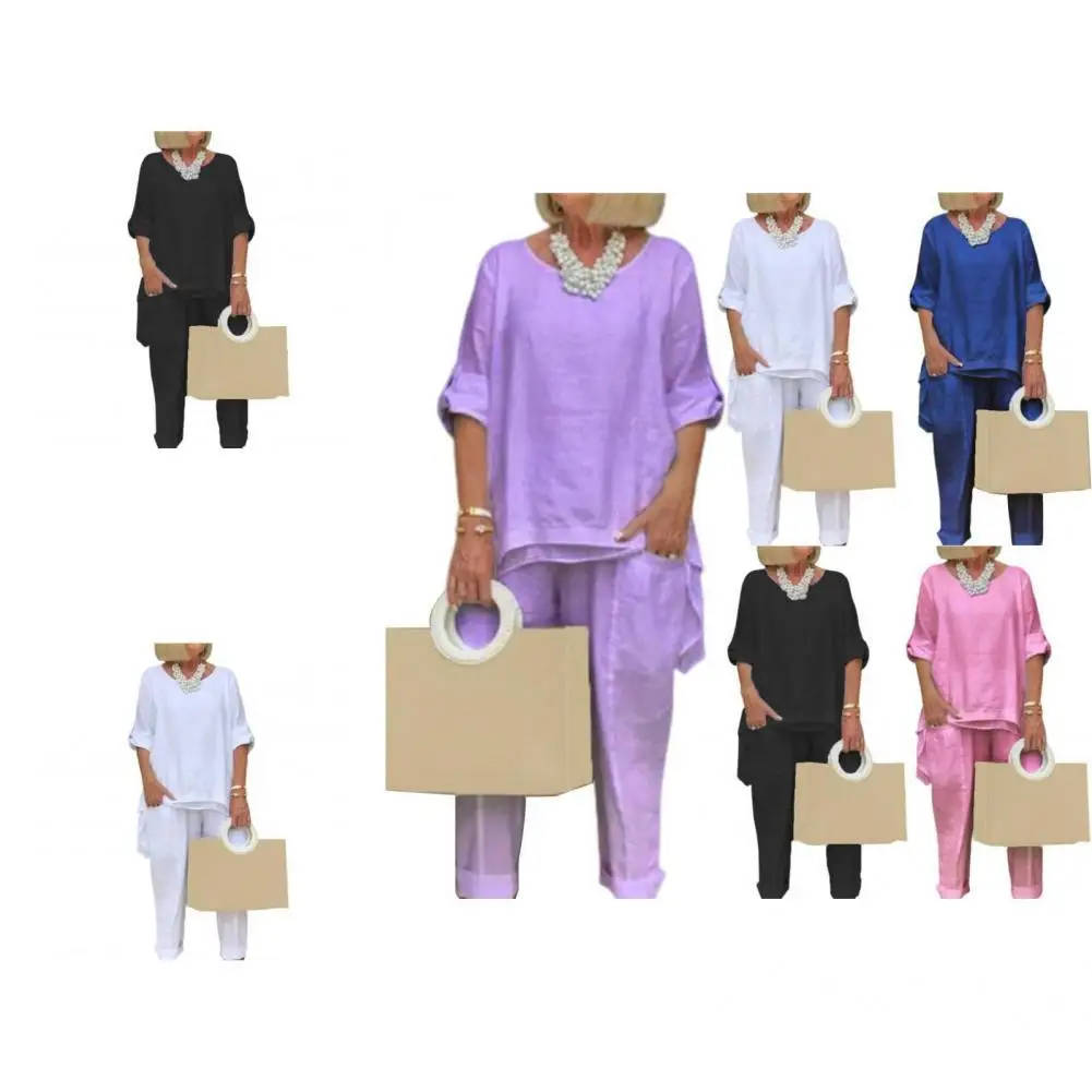 

Female 1 Set Simple Elegant Loose-fitting Outfit Streetwear Two Piece Set O Necks for Vacation