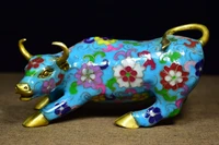10 chinese folk collection old bronze cloisonne enamel bull statue struggle cow bull market gather fortune office ornament