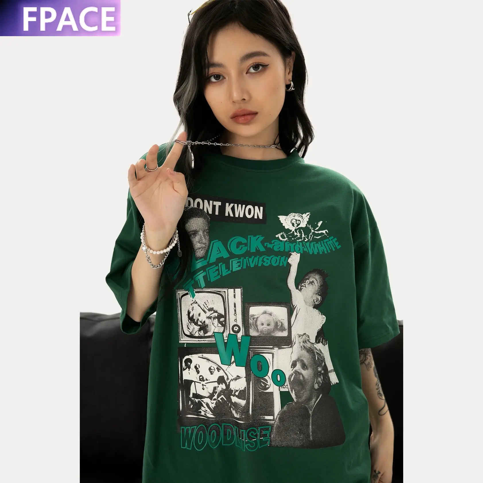 

Designer Original Summer Street High Street Fashion Brand Retro Boy's Short-Sleeve T-shirt Oversided Men's and Women's Green