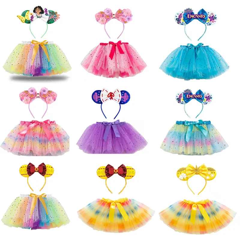 

Kids Girls Mirabel Isabela Dolores Luisa Pepa Cosplay Costume Sequined Tutu Mesh Skirt Headband Halloween Carnival Suit