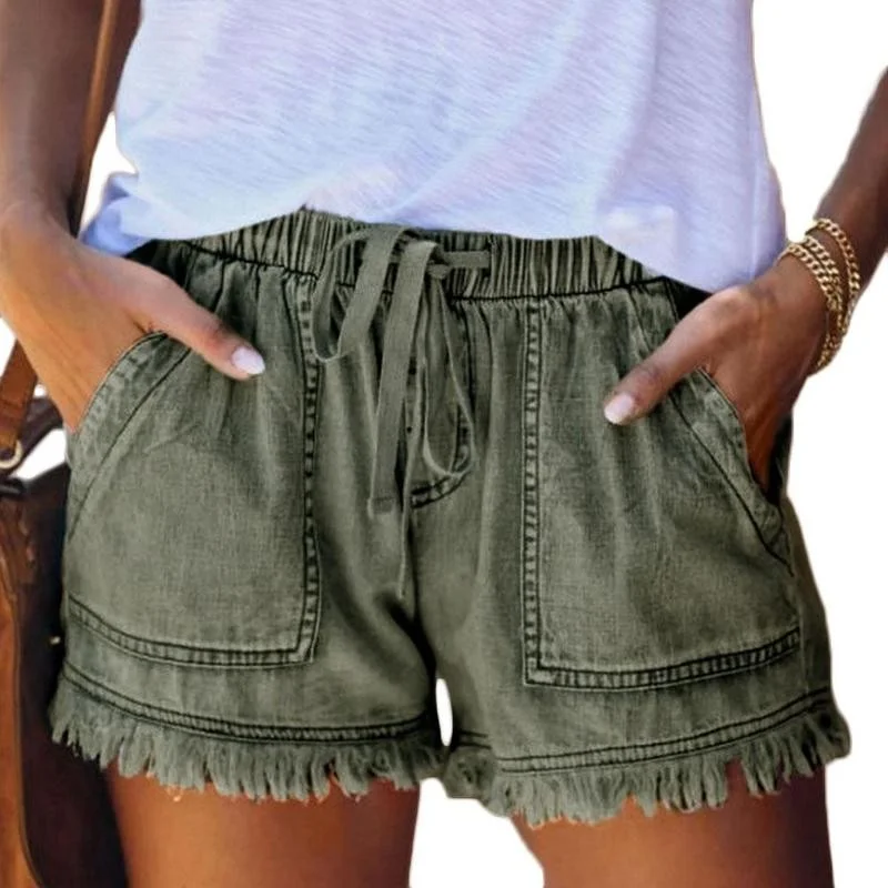 2023 New High Waist Elastic Waist Casual High Waist Slim Shorts Jeans Summer Women's Loose Straight Shorts Women Clothing